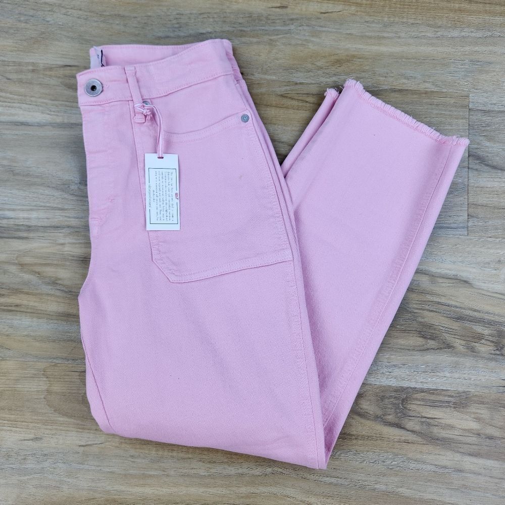 Nwt Vineyard Vines Pink High Rise Straight Crop Raw Hem Jeans Size 7/29